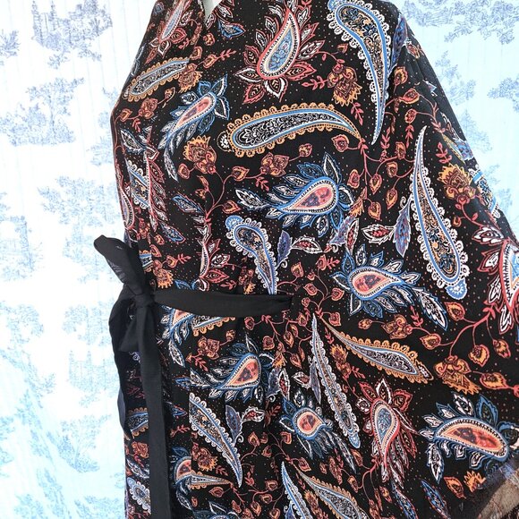 Caftan Blue Black Floral Paisley S to Plus New - Picture 4 of 10